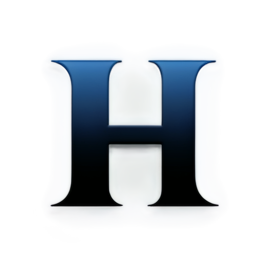 A bold, uppercase letter "H" as the central element. The icon should be easily recognizable at small sizes, like a favicon, so the "H" should remain simple and not overly complex. The icon should be white on a blue background and look hand write - icon | sticker