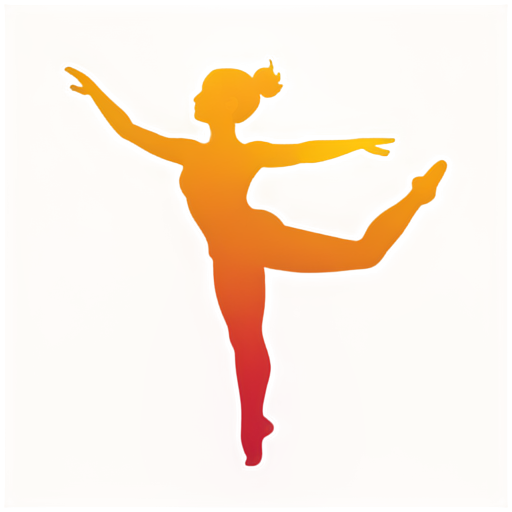 "Create a minimalist icon for a dance studio. The icon should feature a dynamic silhouette of a dancer in motion combined with flowing lines to symbolize grace and energy. Use a modern gradient color palette transitioning from deep purple to vibrant red to orange." - icon | sticker