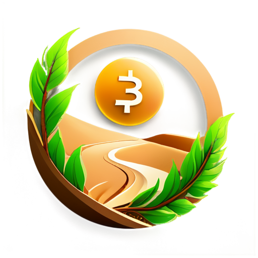 An icon for the BEO cryptocurrency, symbolizing a path and development. Imagine a winding trail leading to a sun or horizon, surrounded by leaves. The colors include brown and sandy tones for the path and green for the environment. The design elements convey movement and sustainability." - icon | sticker