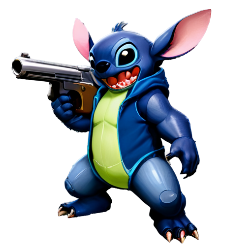 stitch which is part of the game Valorant game and is held by the revolver with both hands - icon | sticker