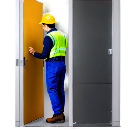 worker arriving through door - icon | sticker