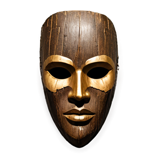 Simple female mask made of tree bark - icon | sticker