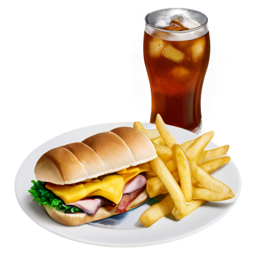 sandwitch and potato chips on a plate with a soft drink not on the plate - icon | sticker