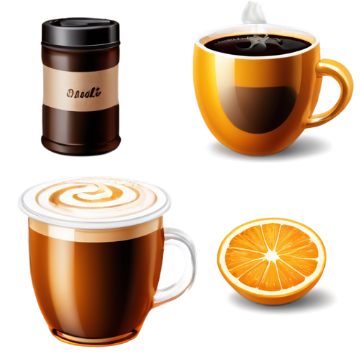 coffee shop products in yellow-orange colors - icon | sticker