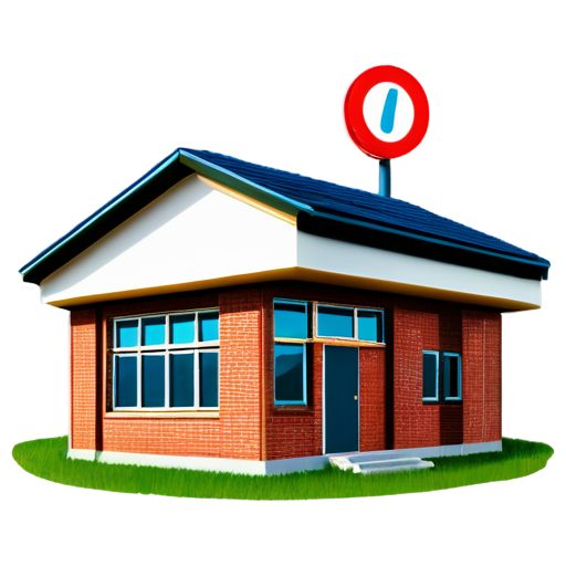 School building with alert sign - icon | sticker