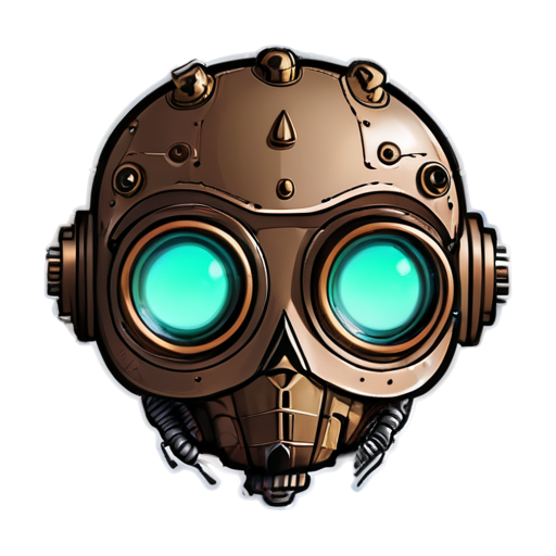 A cute steampunk style robot's head, with a top brain made of nuts - icon | sticker