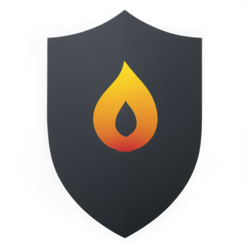 Generate an app icon featuring a flame on a shield. The shield should be in cool colors, and the flame should be in warm colors - icon | sticker