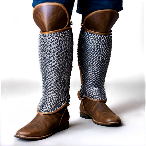 Medieval fantasy chainmail greaves, made of steel rings - icon | sticker