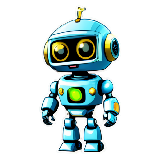 Cute robot with radar in head and microphone in hand - icon | sticker