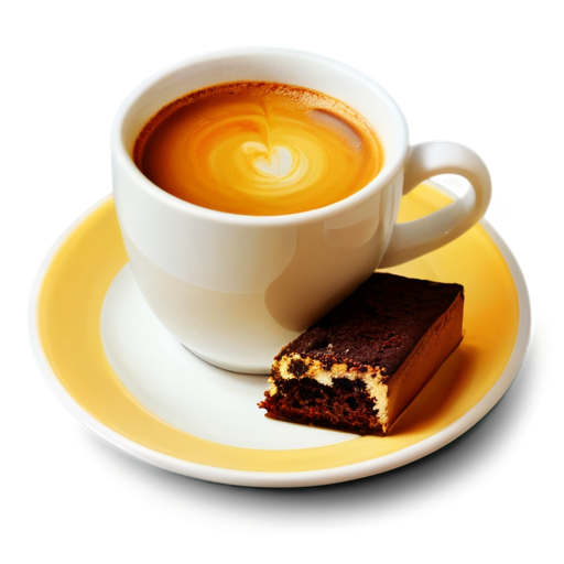 a cup of coffee and a cake on a plate in yellow-orange colors - icon | sticker