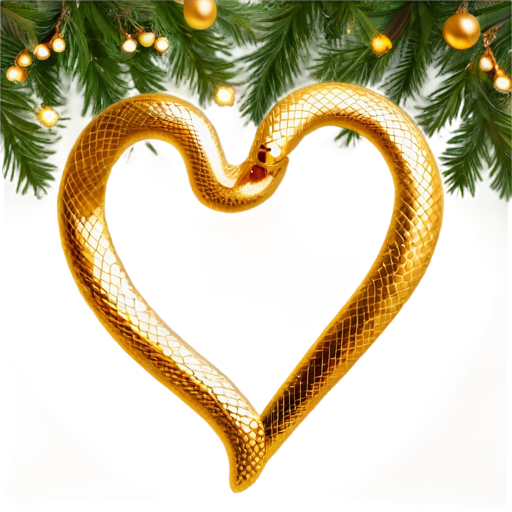 golden snake in the shape of a heart on the background of a Christmas tree. 2025 - icon | sticker