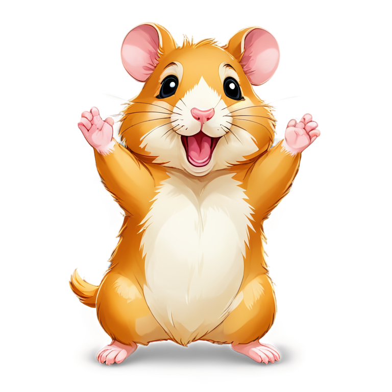 a small funny hamster raises his hands up - icon | sticker