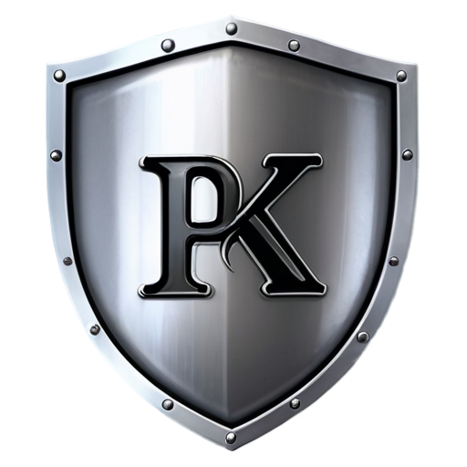 A knights metal shield with the letters PK etched into it - icon | sticker