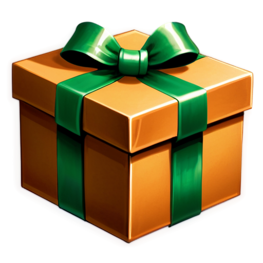 draw a small box, 32 by 32 pixels, the box is closed, the top of the box is covered with tape, there is a green bow on the tape - icon | sticker