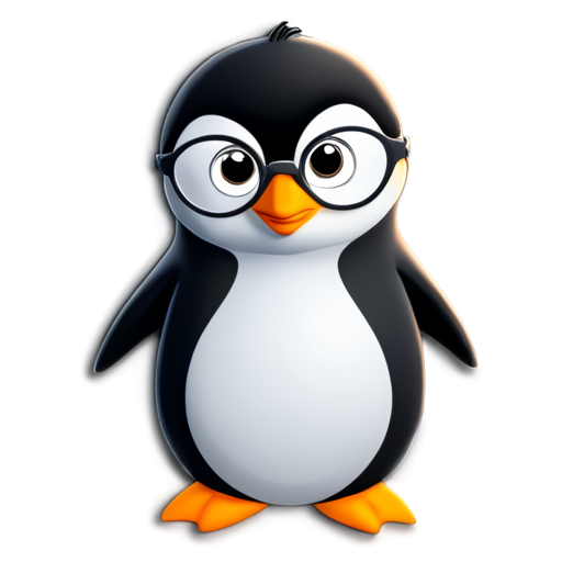 3D, not fat, cheeky male penguin psychologist, outwardly shows high intelligence, round glasses, minimalism style, the whole avatar is in shades of gray, but with a yellow belly - icon | sticker