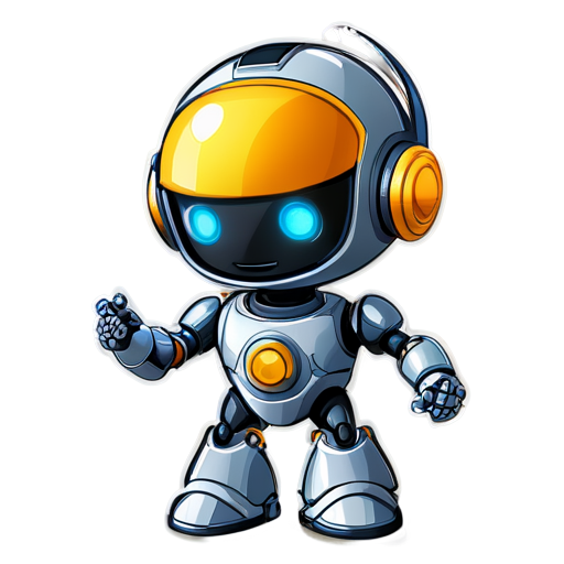 Cute robot with radar and microphone in hand - icon | sticker