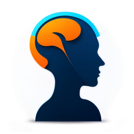 Create an icon for "BrainChat," a web application dedicated to storytelling and communication. The design should feature a brain with intertwining paths or lines that form a speech bubble. Use a color palette of deep blues and eye-catching oranges to create a contrast that conveys innovation and engagement. Aim for a clean, minimalist style that represents modern technology while emphasizing human connection through stories. - icon | sticker