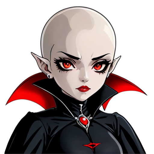 Bald vampire anime face girl with red eyes and lips and dark makeup - icon | sticker