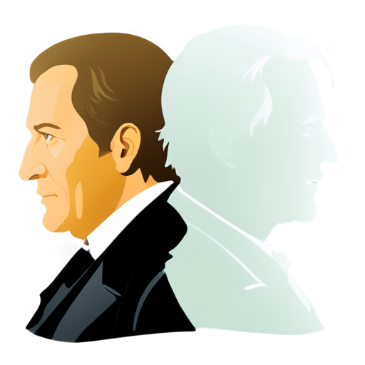 *Create an icon featuring a silhouette of three thinkers (Hegel, Feuerbach, Marx) with a question mark above, representing their theories on alienation.* - icon | sticker