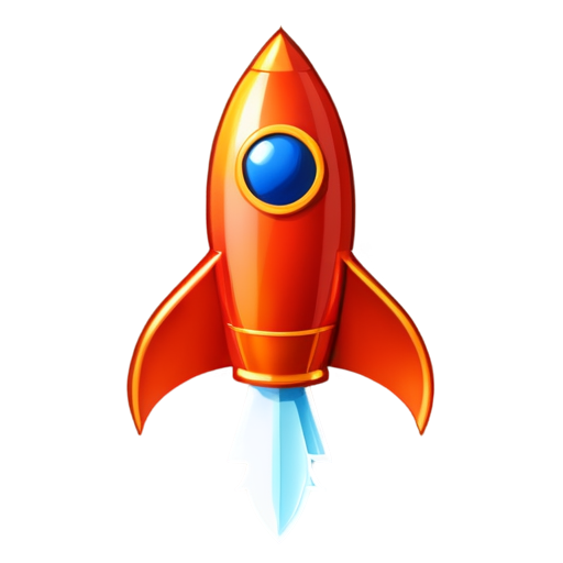 a small !red space rocket with orange wings and one large round porthole with a duck's face in it - icon | sticker