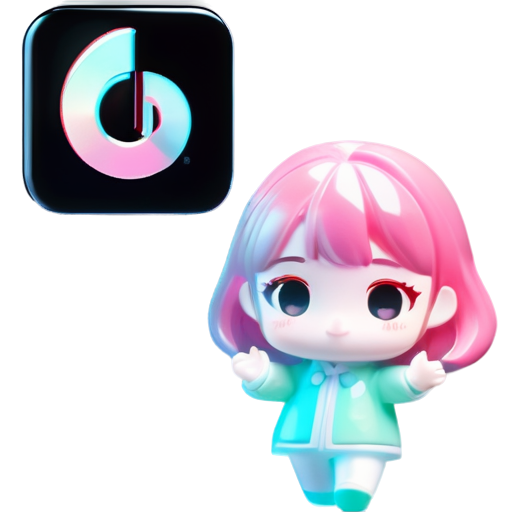 Black background, two characters with pink and mint interspersed with TikTok's logo floating in the air, high-fiving each other, rendering - icon | sticker