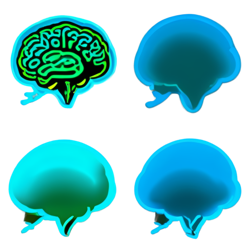 Create an icon for a web application named "BrainChat," which focuses on interactive storytelling. The design should incorporate a sleek and modern silhouette of a brain or head to symbolize intelligence and thought. Include a speech bubble to represent communication and interaction, ideally integrated with the brain or head. Add elements like books or pages to emphasize learning and storytelling, either as a background or complementary features. Use a calm and inspiring color palette with shades of blue and green, accented by vibrant pops of yellow or orange for attention. The overall look should convey creativity, interactivity, and a welcoming atmosphere. - icon | sticker