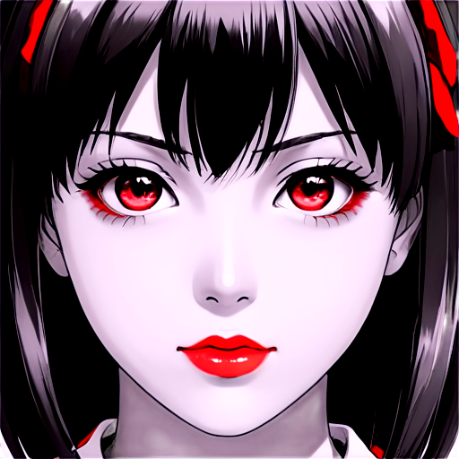 black white red face anime girls black and white filter except red - icon | sticker