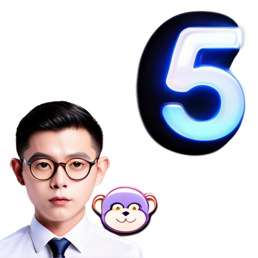 Draw a picture with five monkeys in suits and glasses and the number 5 written on top and a lottery machine drawn - icon | sticker