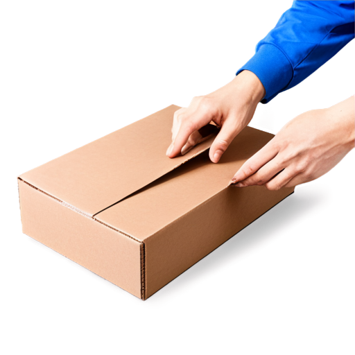 hand placing parts into cardboard box - icon | sticker