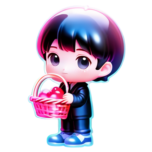 boy with a basket of pink fruits - icon | sticker