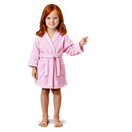 Red hair tiny girl in a pink robe - icon | sticker