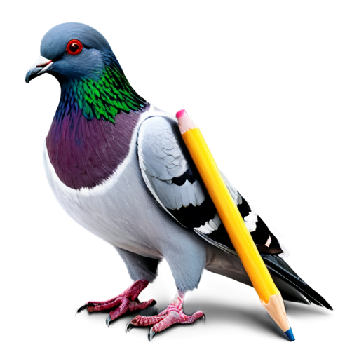 A pigeon with a huge pencil between it's legs - icon | sticker