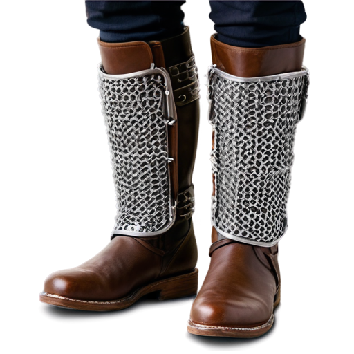 Medieval fantasy chainmail greaves, made of steel rings - icon | sticker