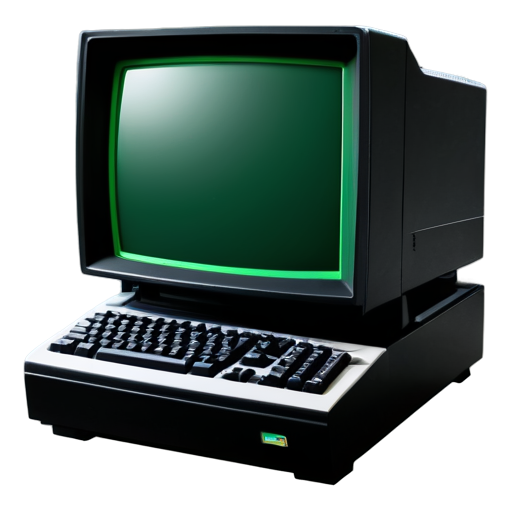 an old style computer with a 45 degree side profile and a green text terminal prompt - icon | sticker