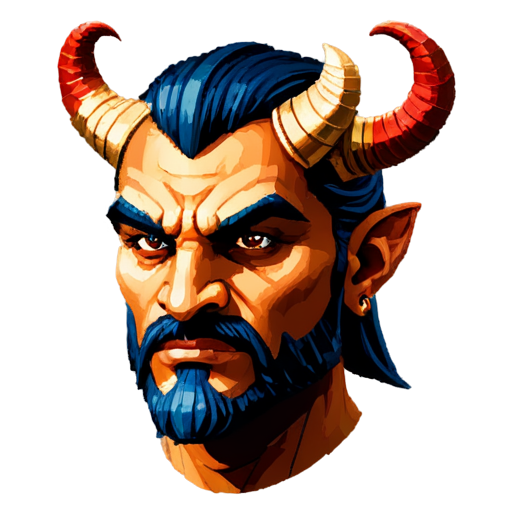 very Pixelated(like a 10x10 pixel) rpg game character type Ravana head - icon | sticker