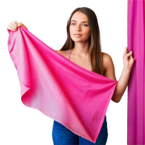 pink background. girl designer with fabric in her hands. - icon | sticker