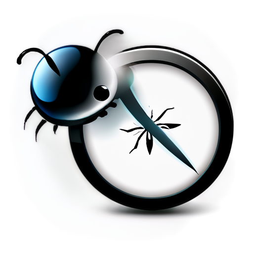 The icon should have a clean, modern style, without cartoonish elements. Include: QA icon with a magnifying glass and bug - icon | sticker