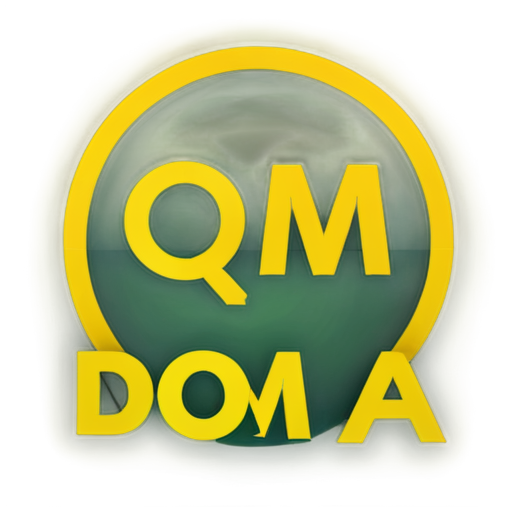 Generate icon with the phrase "DOM QA" in yellow style. Both words in different colors - icon | sticker