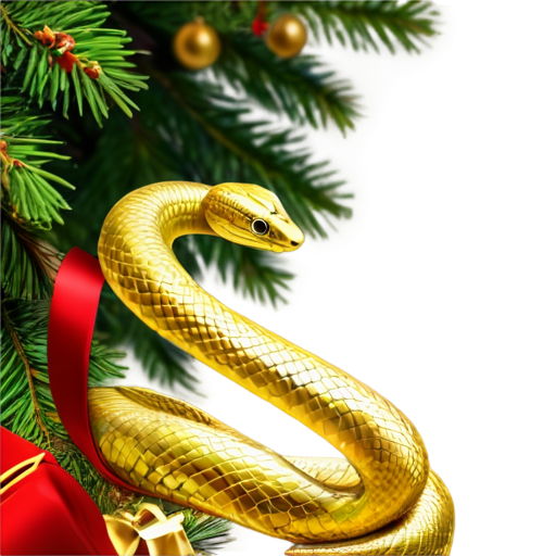 golden snake in the shape of a heart on the background of a Christmas tree. 2025 - icon | sticker