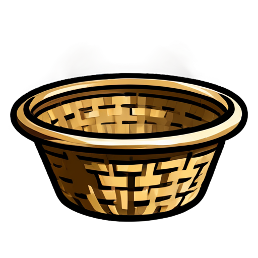 Straw basket inside round icon with thin black rim - icon | sticker