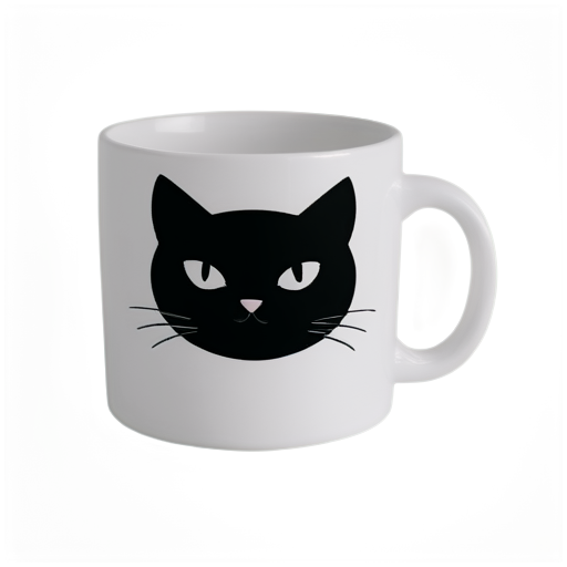 a coffee mug drawn with a single black line, with a cat inside - icon | sticker