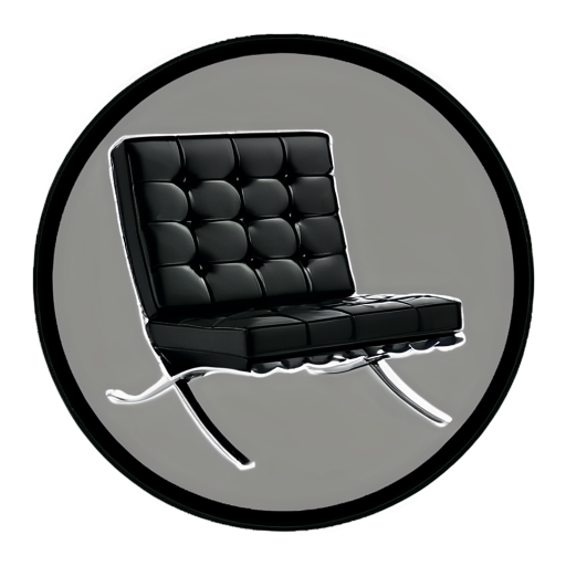 minimalist decor styles with a barcelona chair in the icon inside a circle - icon | sticker