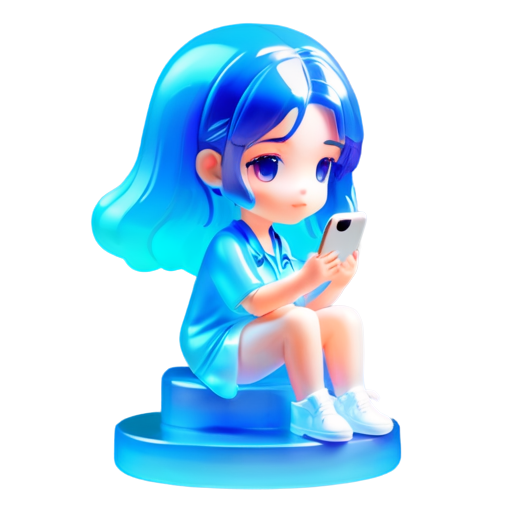 cute girl with blue hair sitting on her phone - icon | sticker