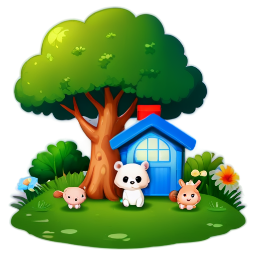 There is a house on the grass and there are animals around. - icon | sticker