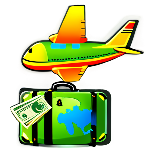 Earth, plane, banknotes and baggage - icon | sticker