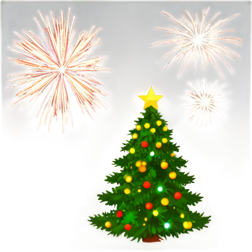 flash picture with fireworks and christmas tree - icon | sticker