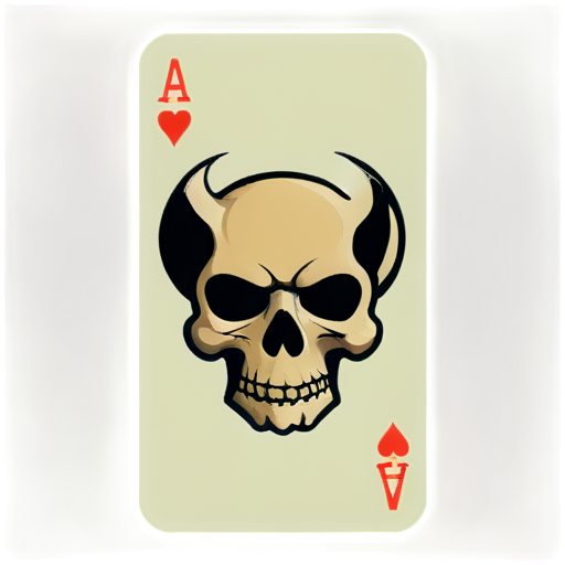 back of a playing card with devil's face, dollar bill and crossed bones - icon | sticker