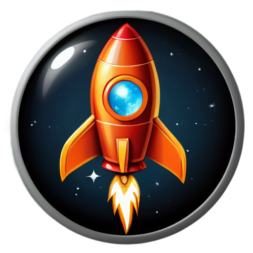 a small !red space rocket with orange wings and one large round porthole - icon | sticker