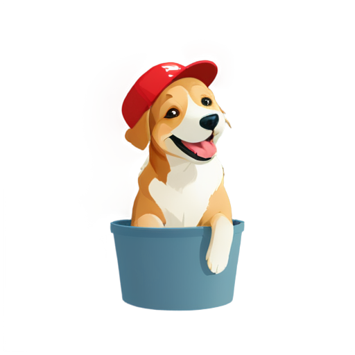 Happy dog with a cap with the inscription "friendly ads" - icon | sticker