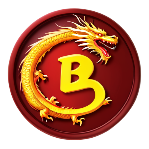 red round logo with red background and china yellow dragon on letter B - icon | sticker